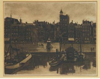 Willem Witsen - Damrak, met gezicht op twee steigers en een bouwput (De Groot 118)