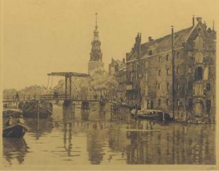 Willem Witsen - Oude Waal met de wasinrichting van de gezusters Vetkamp