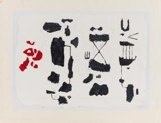 Willi Baumeister - Schwarze Zeichen - Schwarze Figuren mit roter Form.