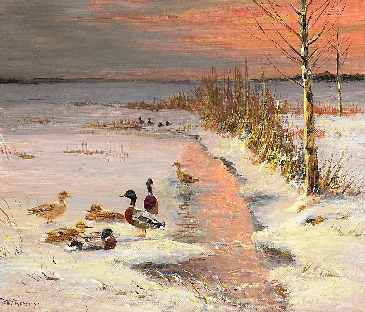 Willi Lorenz - Zwei Gemälde: Enten am Wasser/ Fasane