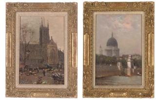 William A. Macdonald - A summer\'s afternoon on the Embankment, St Paul\'s Cathedral in the distance; The Monument; and Early morning in London