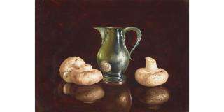 William Acheff - Silver Pitcher with Mushrooms 12 x 16 in. framed 20 x 24 in.