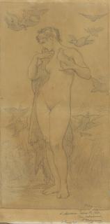William-Adolphe Bouguereau - A standing female nude surrounded by doves