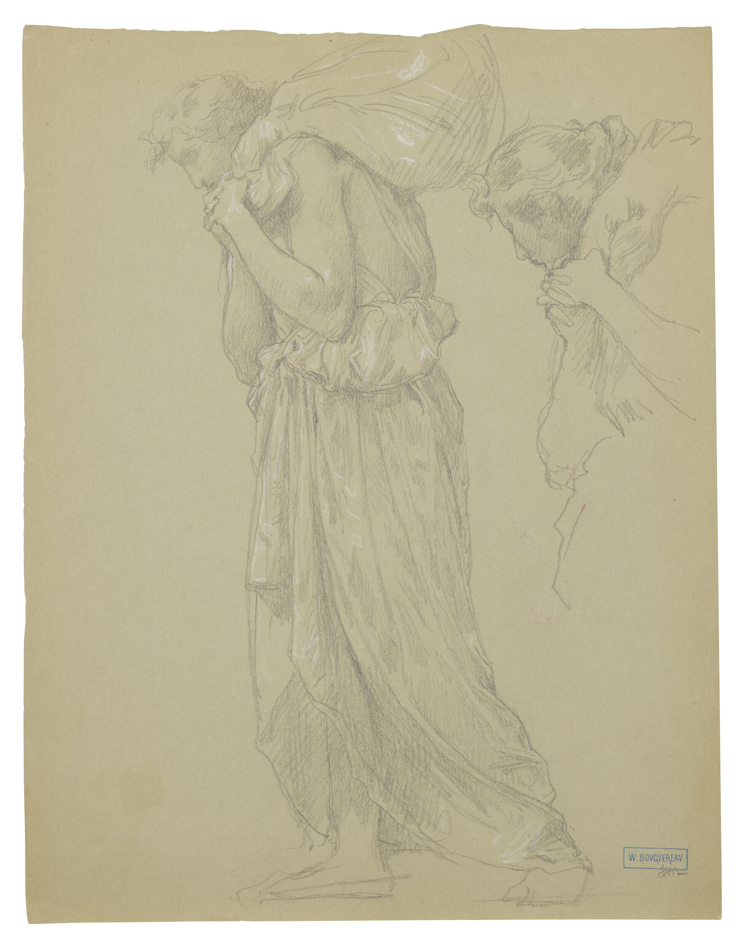 William-Adolphe Bouguereau - Étude De Femme Portant Un Sac Avec Reprise Du Visage