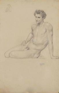 William-Adolphe Bouguereau - Homme Nu Assis Et Étude Subsidiaire