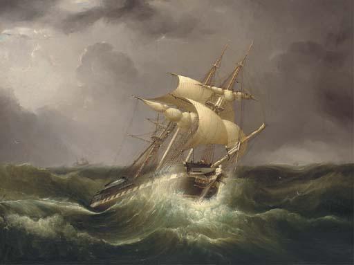 William Adolphus Knell - An East Indiaman reefed down and riding out the gale