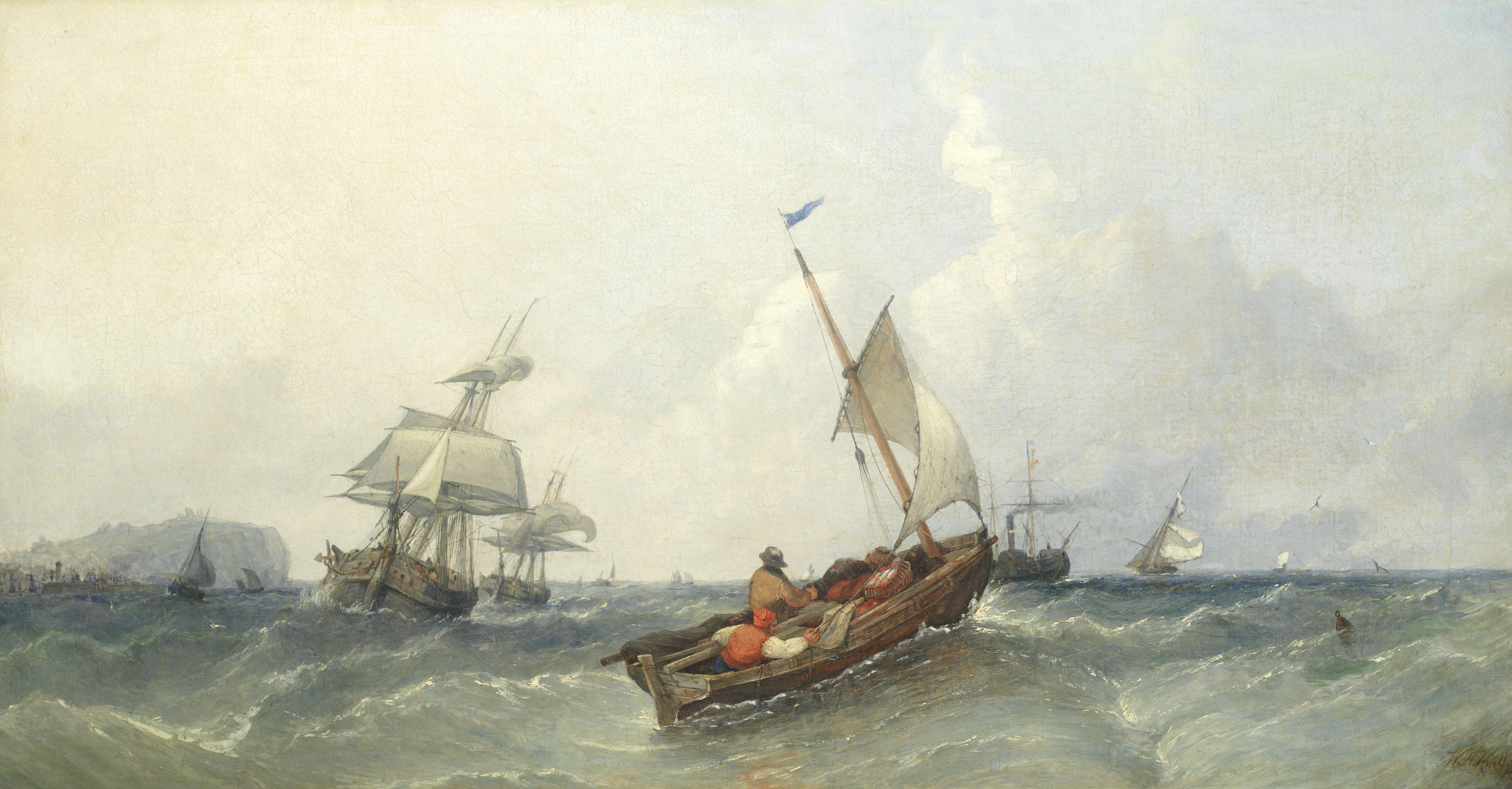 William Adolphus Knell - Coastal craft off Scarborough
