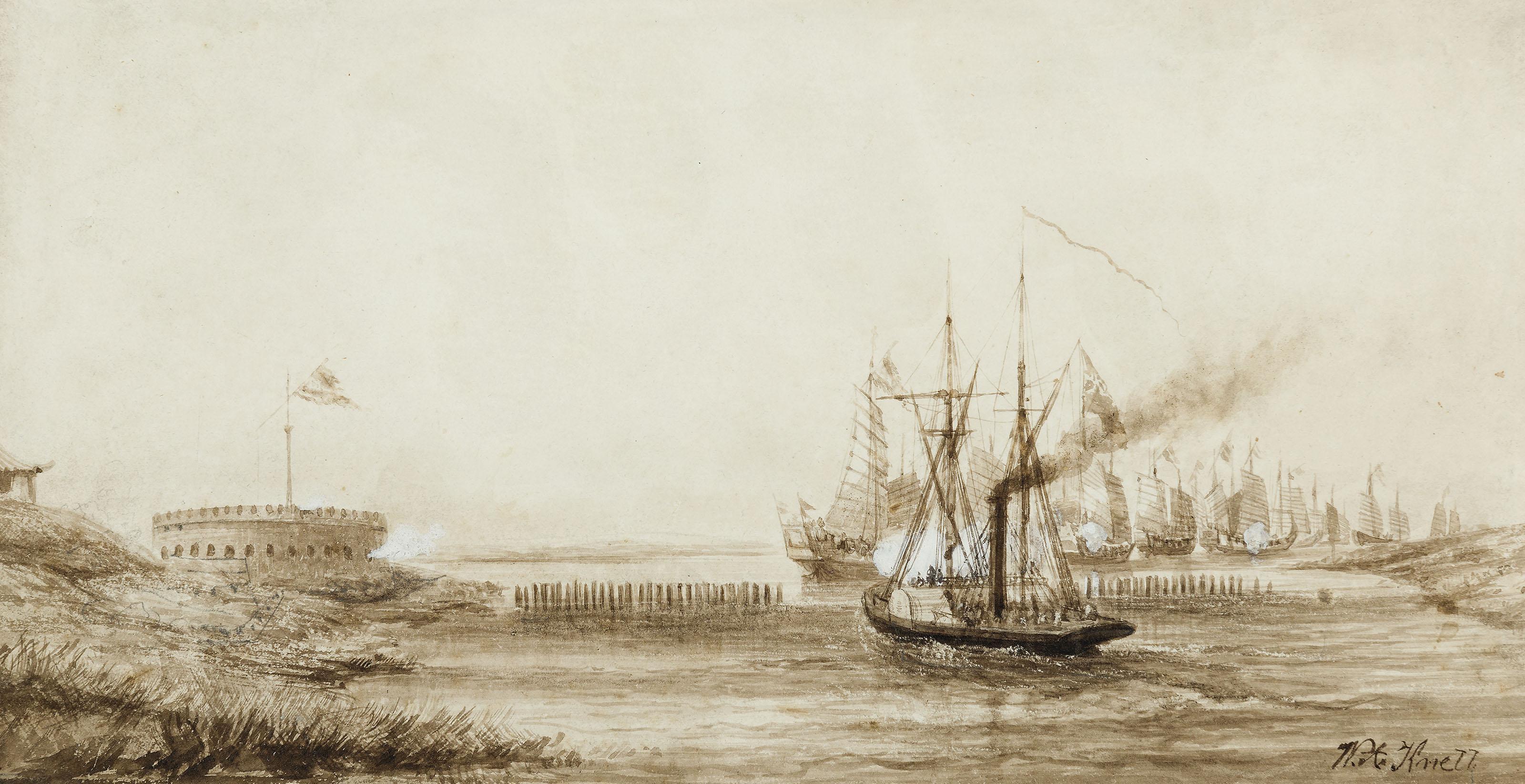 William Adolphus Knell - HMS ‘Nemesis’ attacking Houchung Fort in the Canton River, 13 March 1841 (First Opium War)