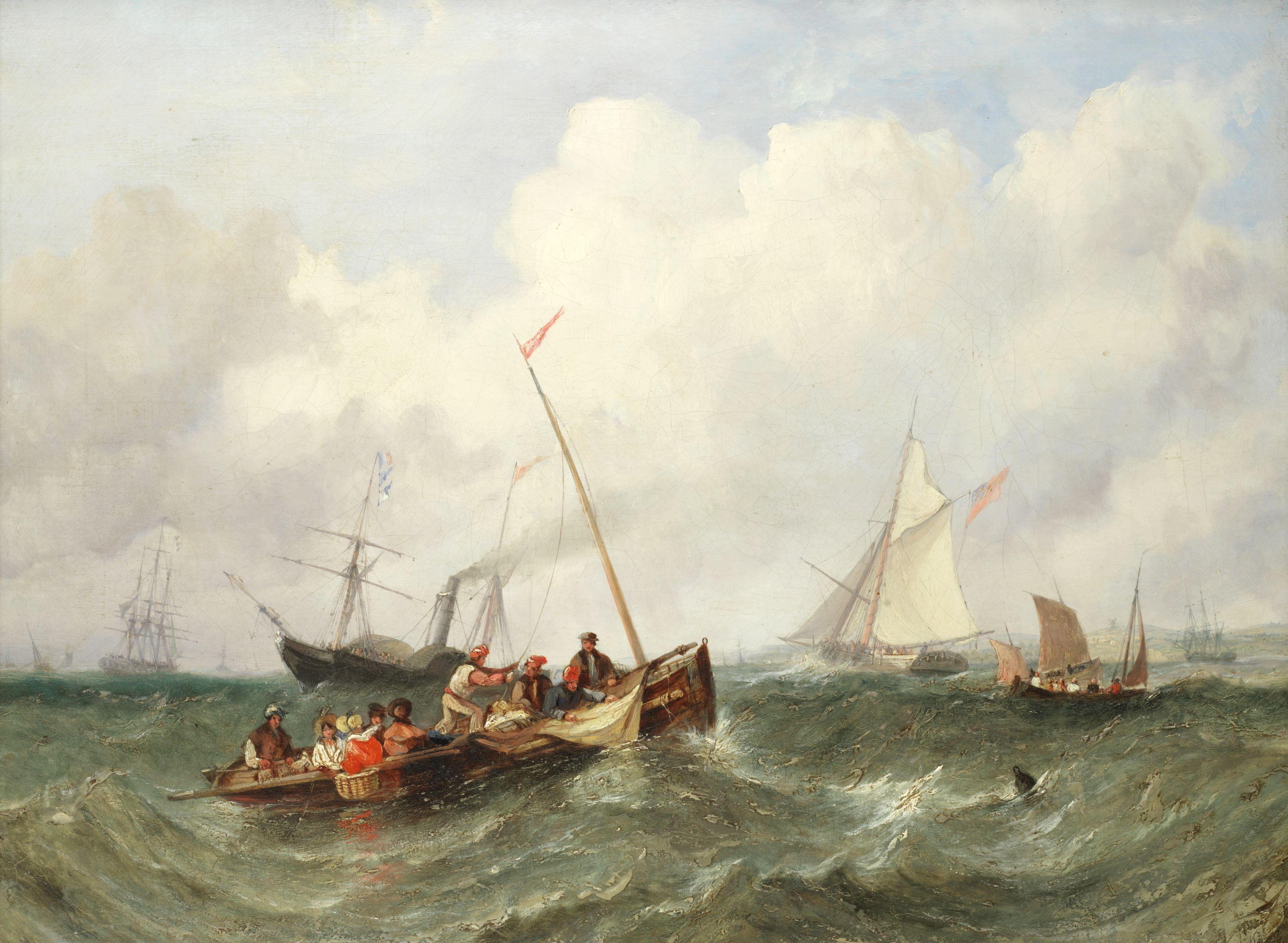 William Adolphus Knell - Sailing craft and a steamer at Spithead