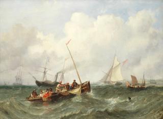 William Adolphus Knell - Sailing craft and a steamer at Spithead