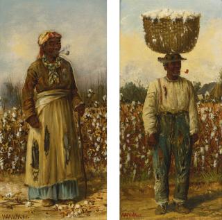 William Aiken Walker - A Walk In The Cotton And Man With Basket: A Pair Of Paintings