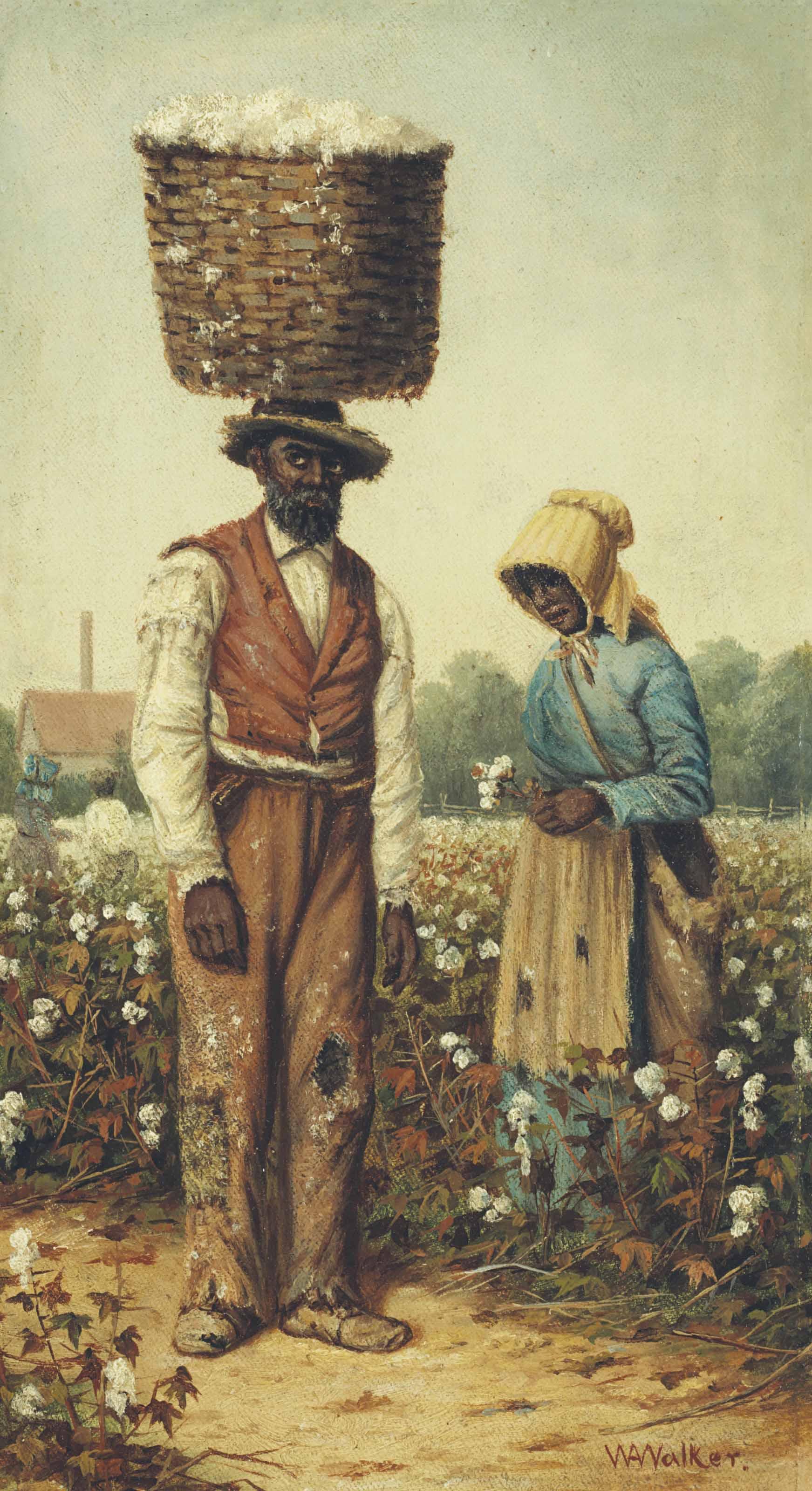 William Aiken Walker - Couple in Cotton Field, Woman with Yellow Bonnet