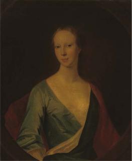 William Aikman - Portrait of A Lady, Traditionally Identified As Lady Tinwald, Half-Length, In A Blue Dress And Red Wrap, Feigned Oval