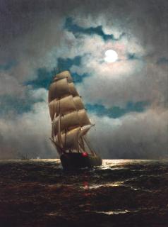 William Alexander Coulter - Clipper Under a Moonlit Sky 24 x 18 in. framed 28 x 22 in.