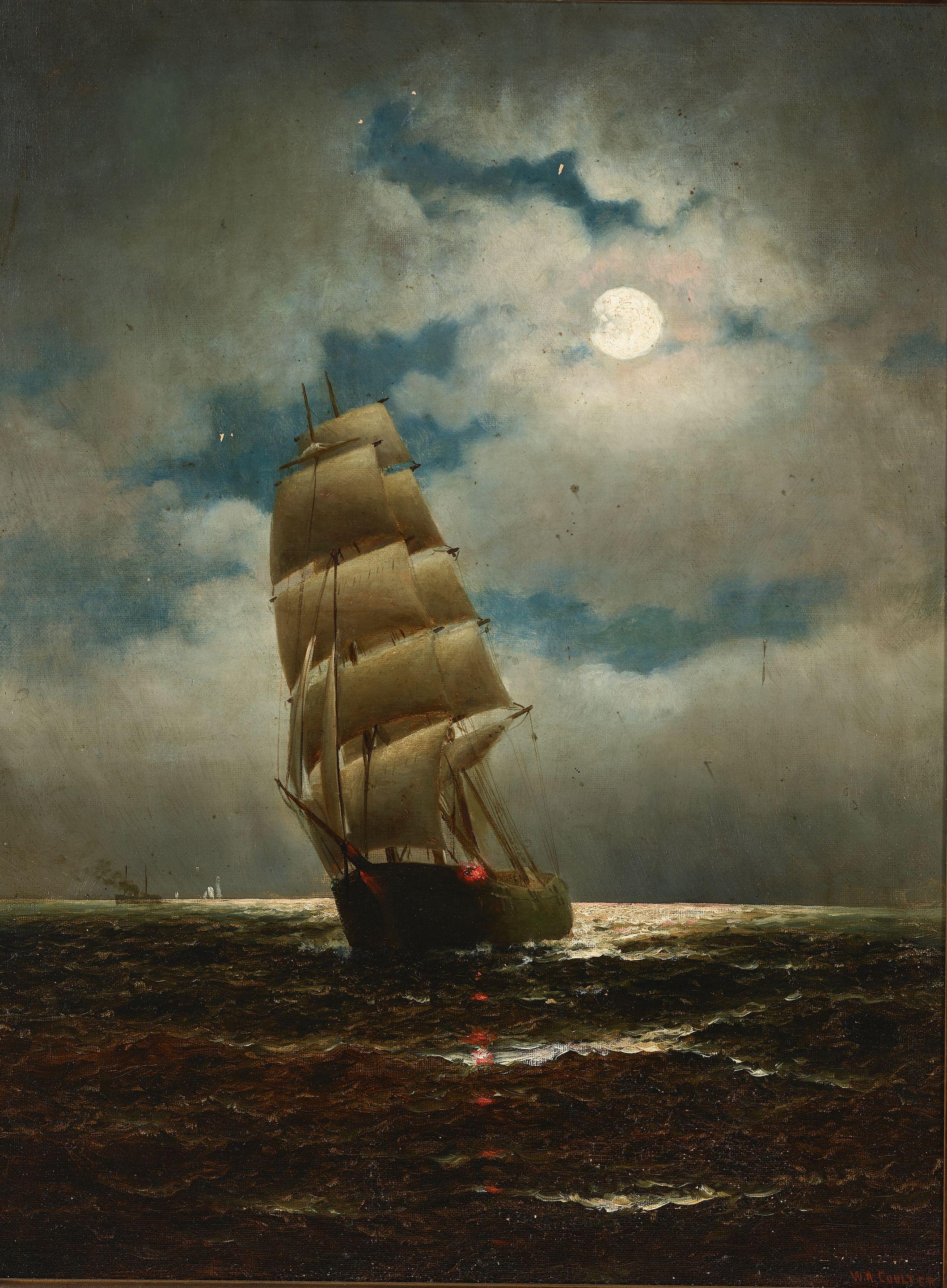William Alexander Coulter - Clipper under a moonlit sky