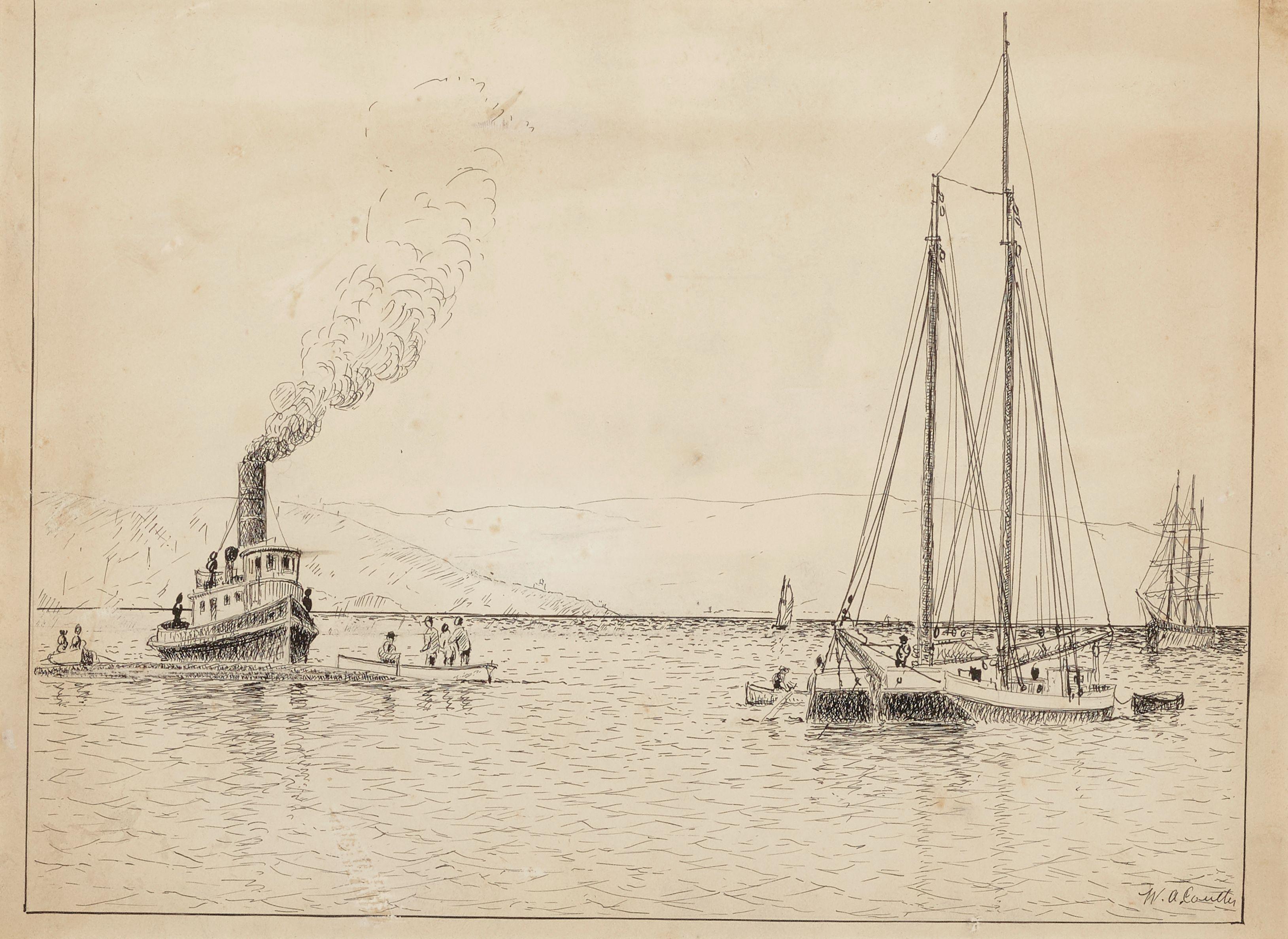 William Alexander Coulter - San Francisco Wreck (Capsized British Bark Blairmore with Tug Alert and Scow Schooner Twin Sisters)