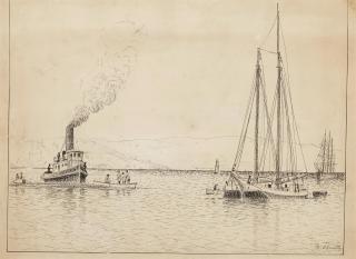 William Alexander Coulter - San Francisco Wreck (Capsized British Bark Blairmore with Tug Alert and Scow Schooner Twin Sisters)