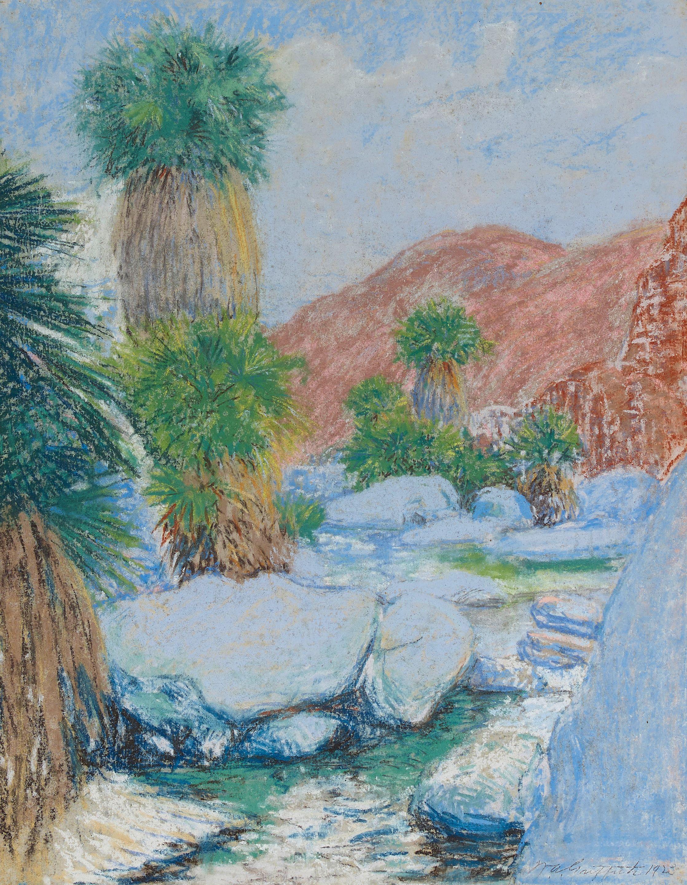 William Alexander Griffith - Palms in Indian Canyon sight 19 1/4 x 15 in. framed 32 3/4 x 28 3/4 in.