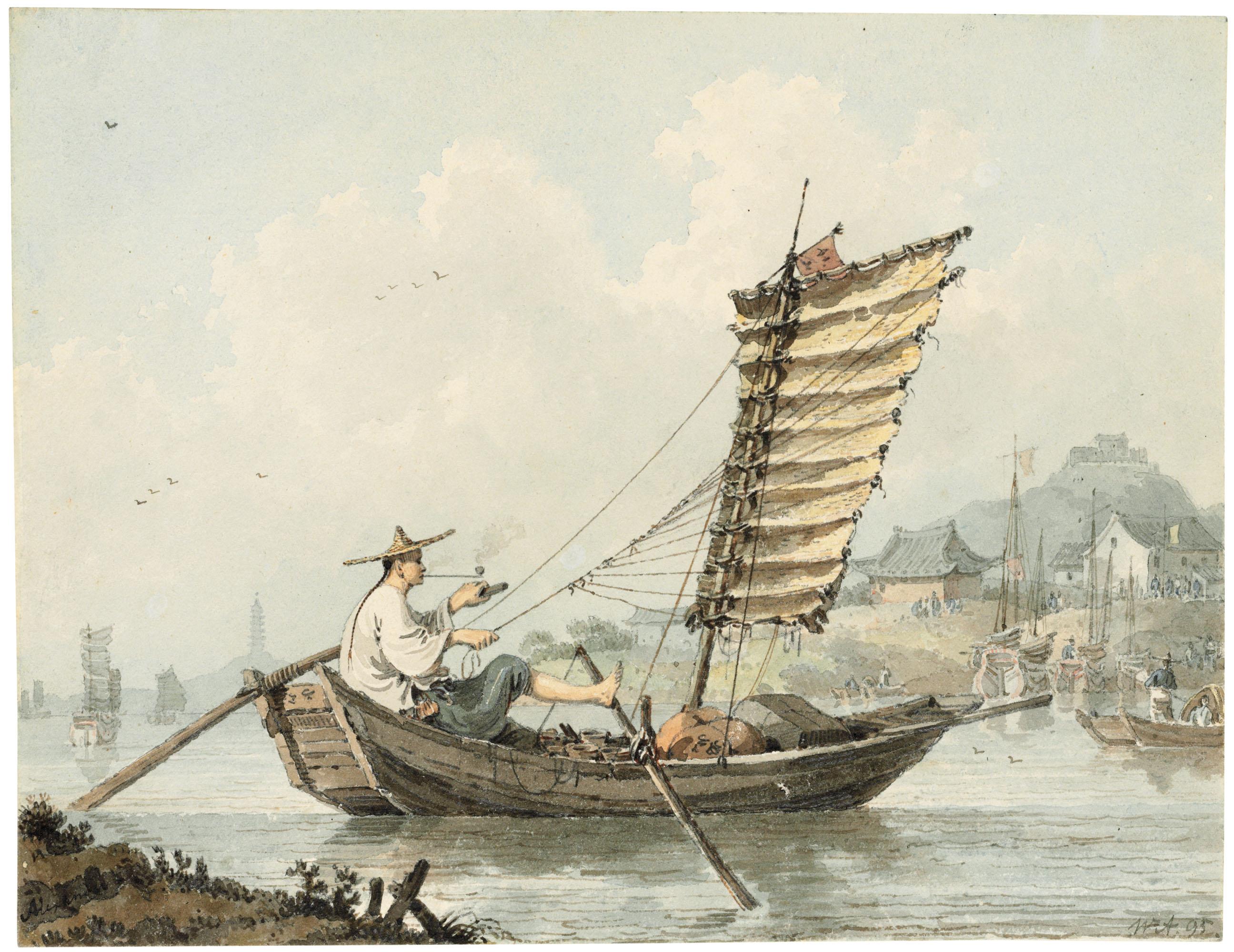William Alexander - Study of a Chinese man sailing a junk