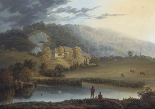 William Alfred Delamotte - Anglers in an extensive landscape