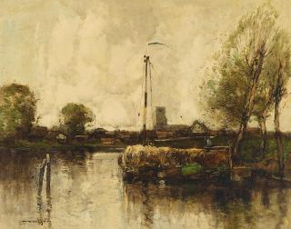 William Alfred Gibson - A hay barge on a canal