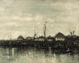 William Alfred Gibson - Barges on a Dutch Canal