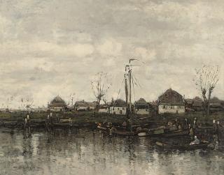 William Alfred Gibson - Barges On A Dutch Canal