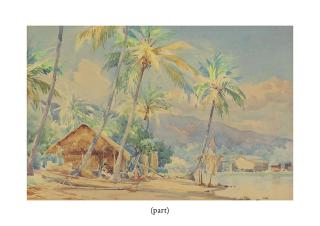 William Alistair Macdonald - A house and flame tree by the shore, Tahiti