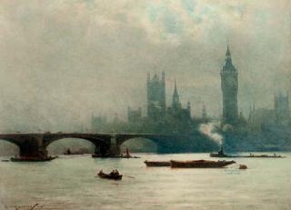 William Alister MacDonald - The Houses of Parliament in the early morning mist (illustrated); and London Bridge