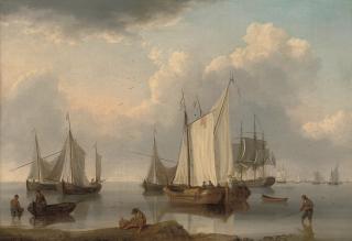 William Anderson - A British warship, Dutch barges and other coastal craft on the Ijselmeer in a calm