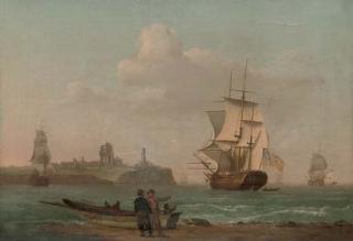 William Anderson - A merchantman lowering her sails and running into Tynemouth