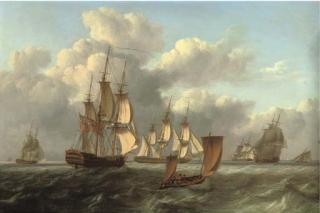 William Anderson - A Squadron of Frigates Arriving At A Rendezvous With A Lugger Passing Them