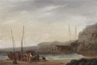 William Anderson - Beach scene with boats and figures