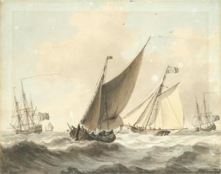 William Anderson - Differently Rigged Dutch Craft In Choppy Seas Offshore