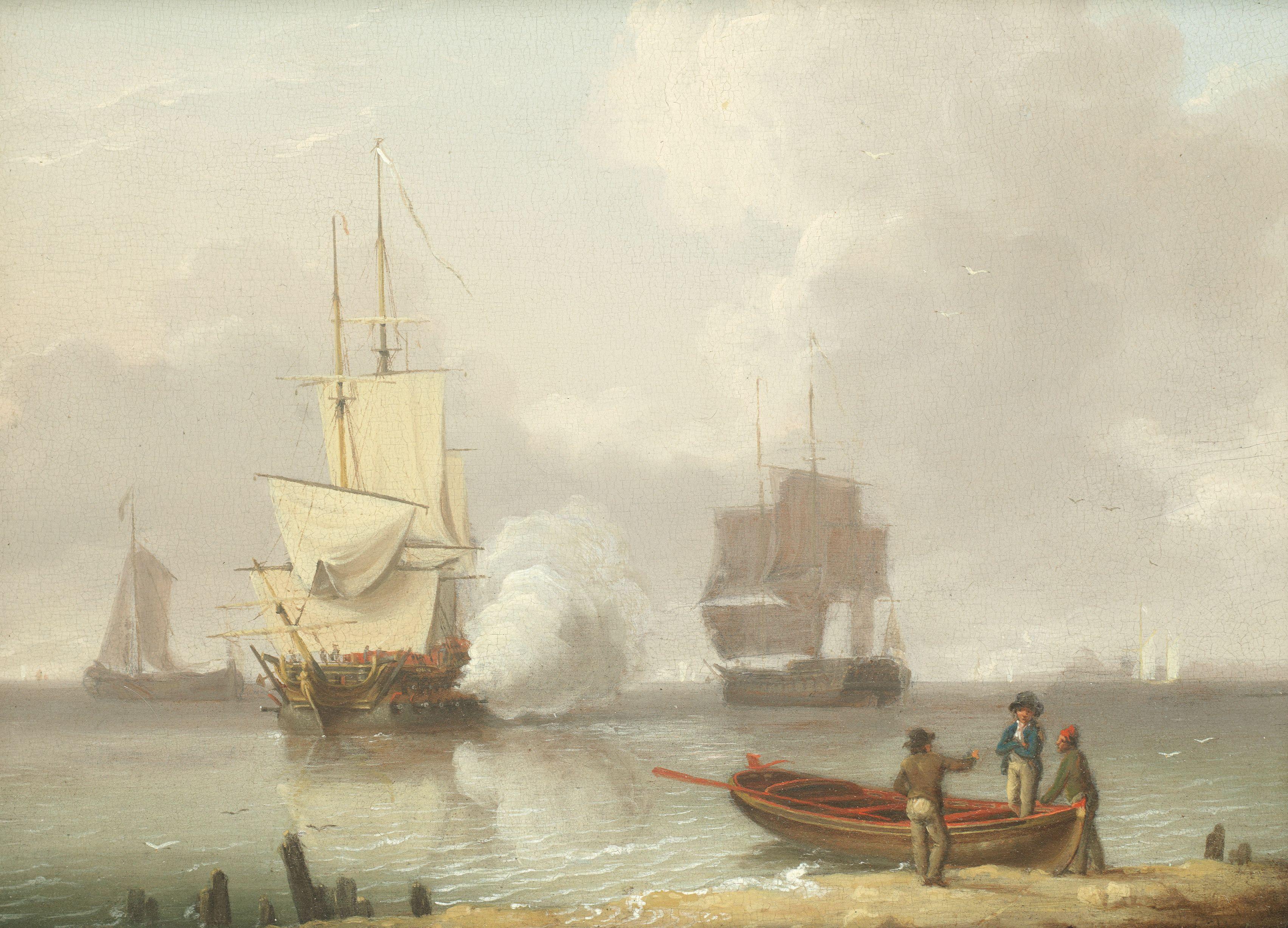 William Anderson - Men-o-war under sail on a calm day