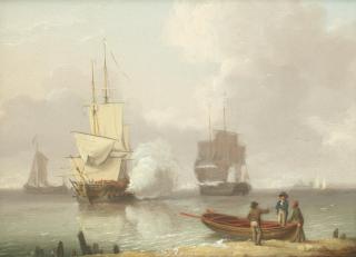 William Anderson - Men-o-war under sail on a calm day