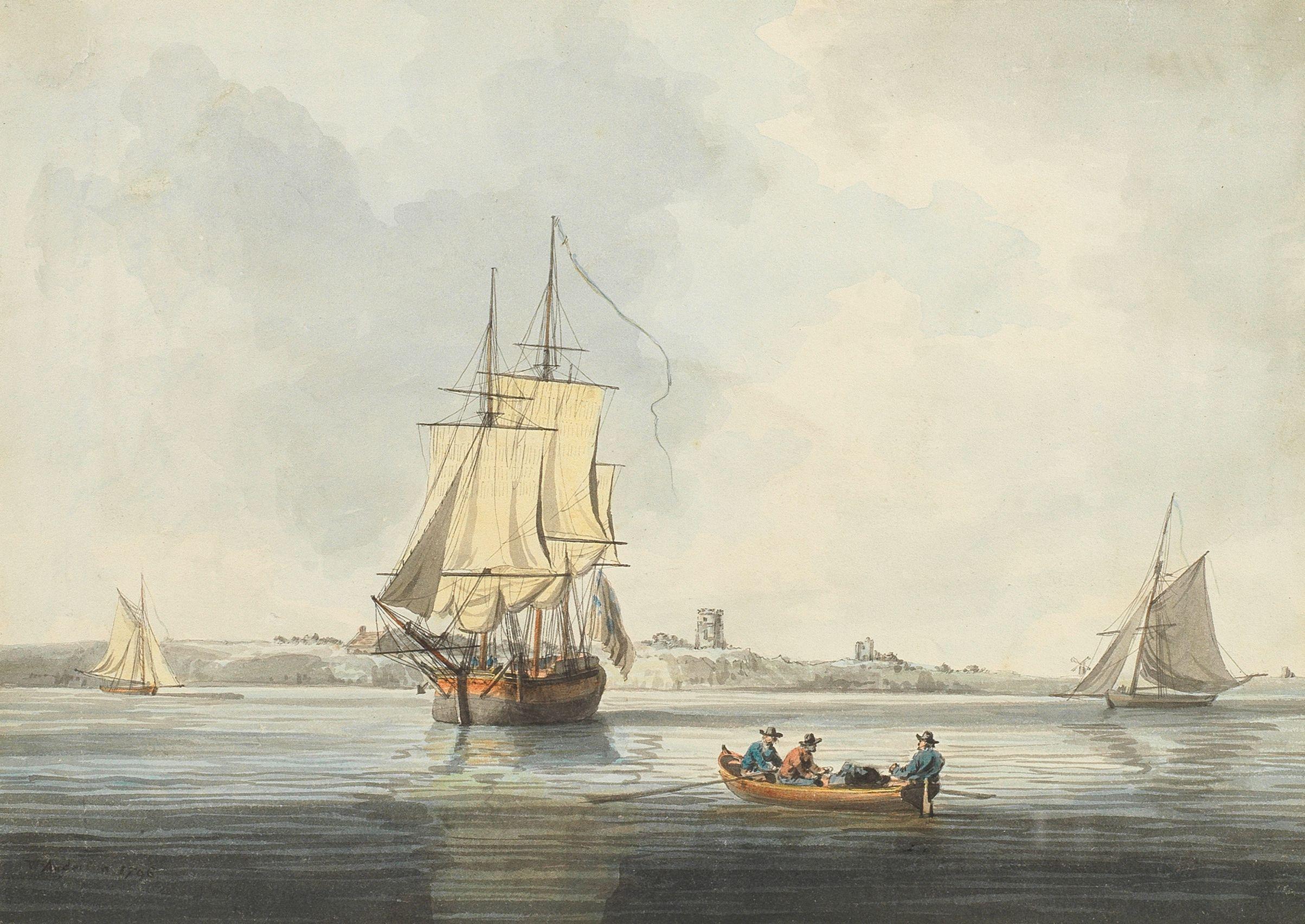 William Anderson - Off the coast of Aldeburgh, Suffolk; Off Bawdsey, Suffolk, a pair the first 17.8 x 24.8cm (7 x 9 3/4in); the second 17.2 x 24.4cm (6 3/4 x 9 5/8in). (2)
