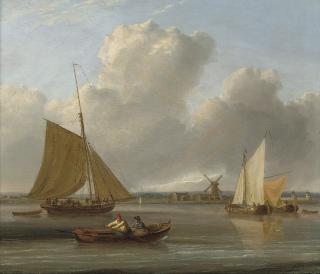 William Anderson - The ferry crossing; and A crowded cutter and fishing barges on the estuary (illustrated)