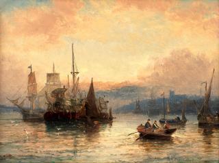 William Anslow Thornley - \'Evening, Old Hulk on the Medway near Chatham\'; \'Low tide, The Medway below Rochester\', a pair each 14.9 x 20.7cm (5 7/8 x 8 1/8in). (2)