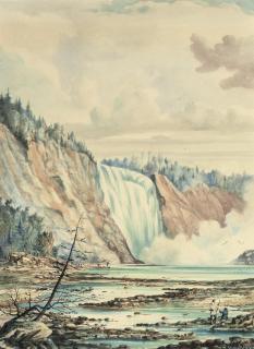 William Armstrong - A waterfall, with the artist sketching in the foreground