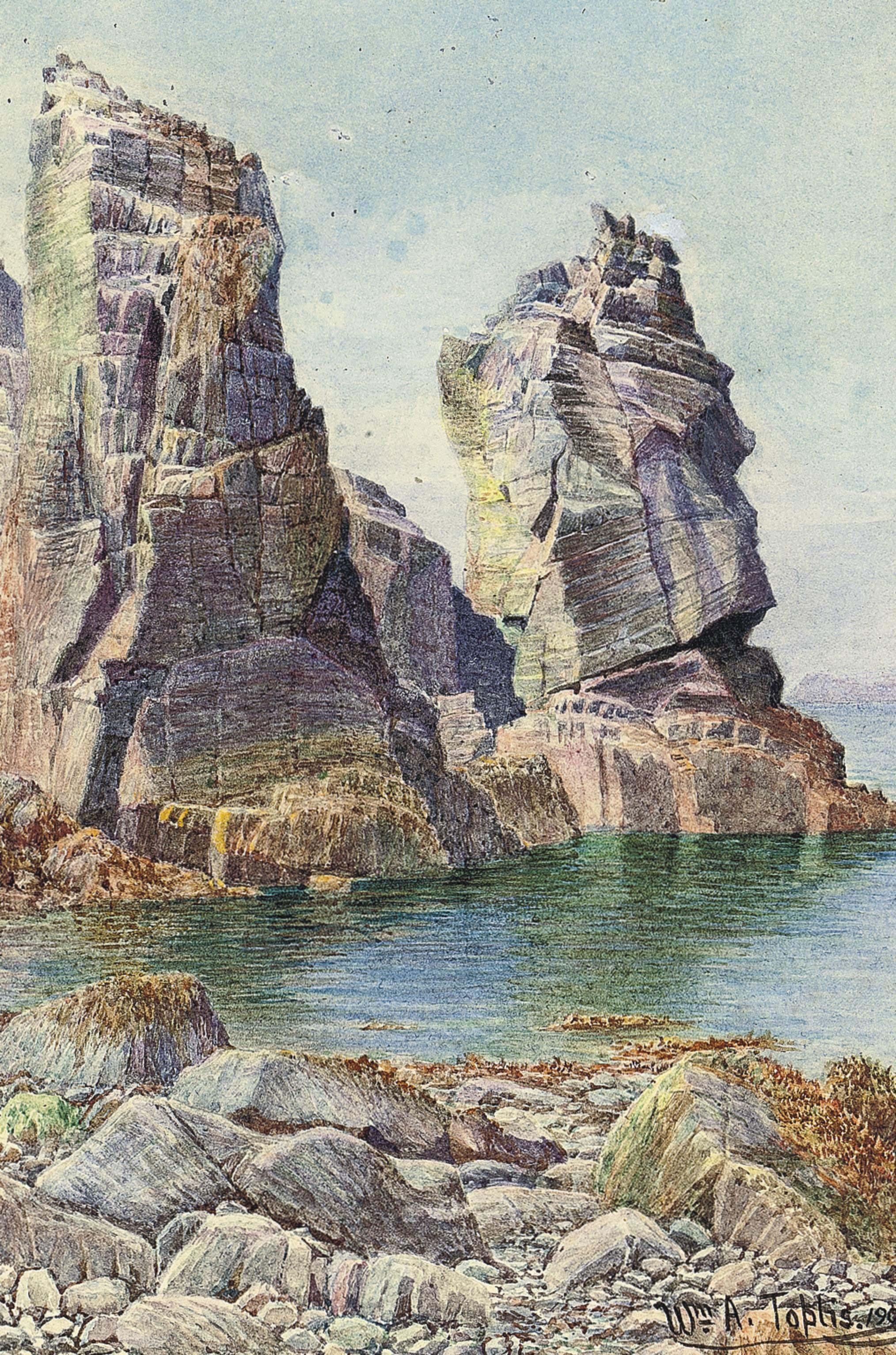 William Arthur Toplis, R.A. - Entrance to Creux Harbour, Sark; and Les Autelets, Sark (illustrated)
