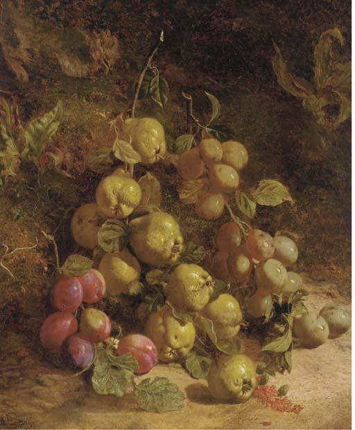 William B. Hough - Pears and plums on a mossy bank