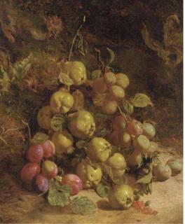 William B. Hough - Pears and plums on a mossy bank