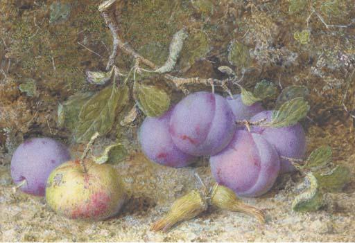 William B. Hough - Plums, An Apple And Hazelnuts On A Mossy Bank