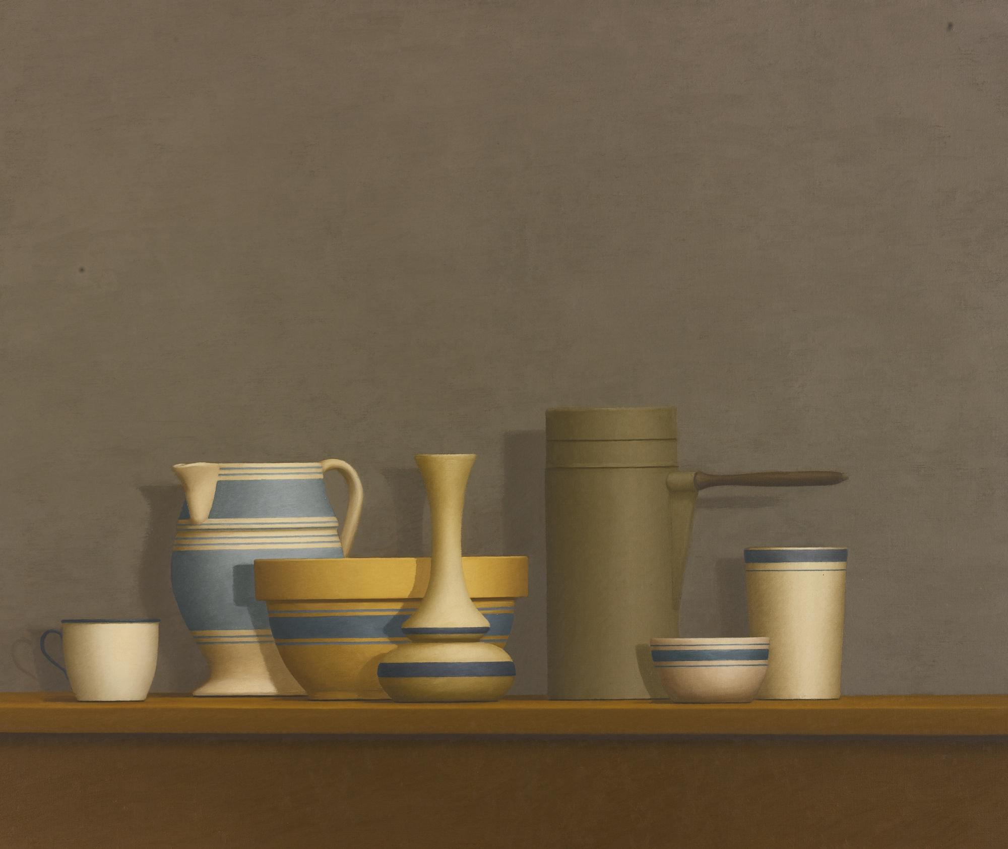 William Bailey - Still Life With Blue Stripes