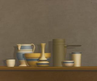 William Bailey - Still Life With Blue Stripes