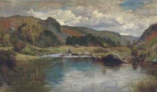 William Banks Fortescue, R.W.A., R.B.S.A. - An extensive river landscape