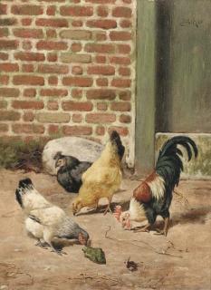 William Baptiste Baird - Chickens in a farmyard