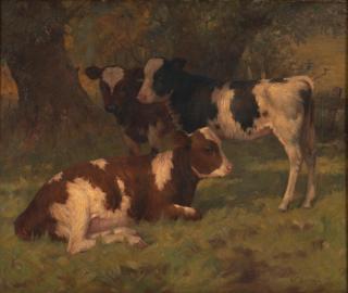 William Barr - Three of a Bovine Kind framed 89.0 x 100.5 x 10.2 cm (35 x 39 1/2 x 4 in).
