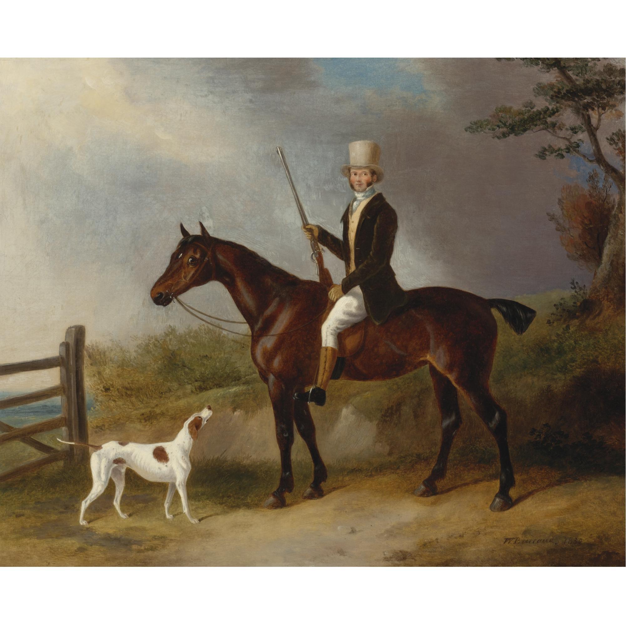 William Barraud - British A Gentleman With His Hunter And Pointer